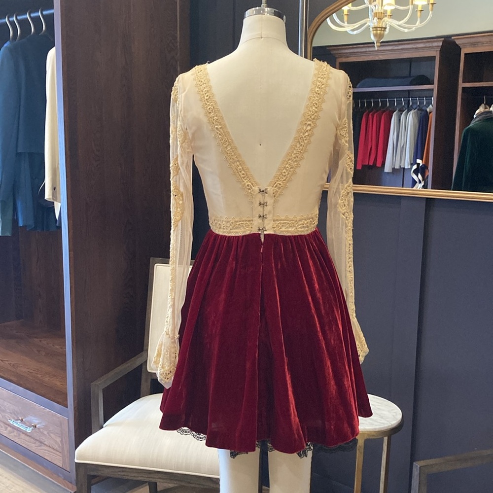 Free People Nude Mesh Lace Burgundy Velvet Dress - Picture 3 of 5